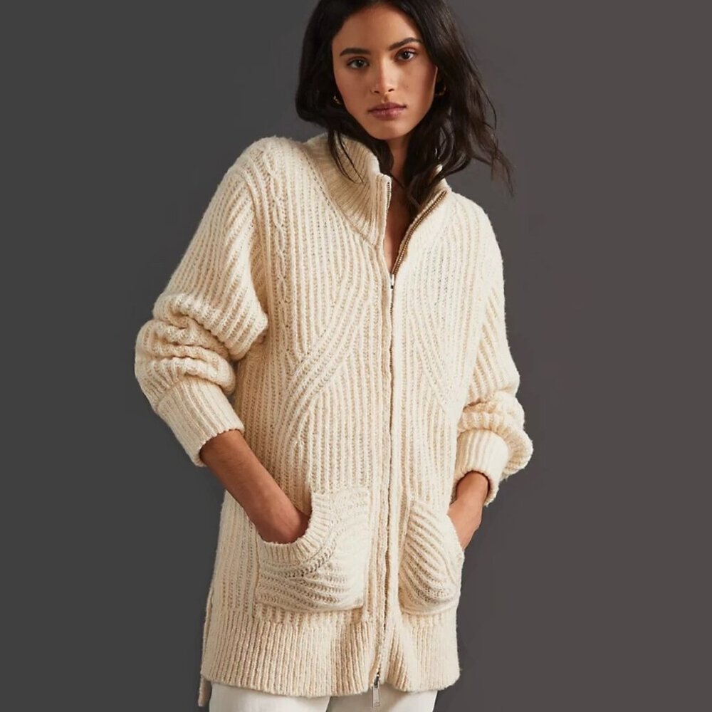 Anthropologie x Pilcro Chunky Knit Longline Zip Cardigan, Size XS